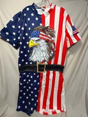 Goodstoworld Men's American Flag Eagle Print Zipper Romper Jumpsuit